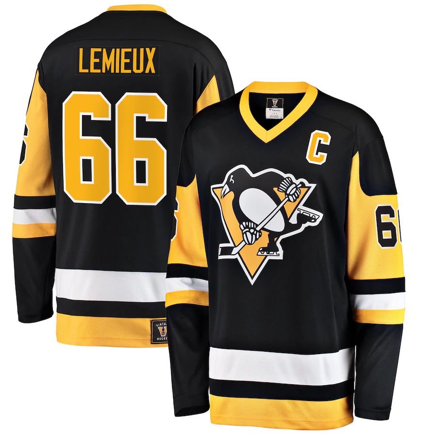 Men Pittsburgh Penguins 66 Mario Lemieux Fanatics Branded Black Premier Breakaway Retired Player NHL Jersey